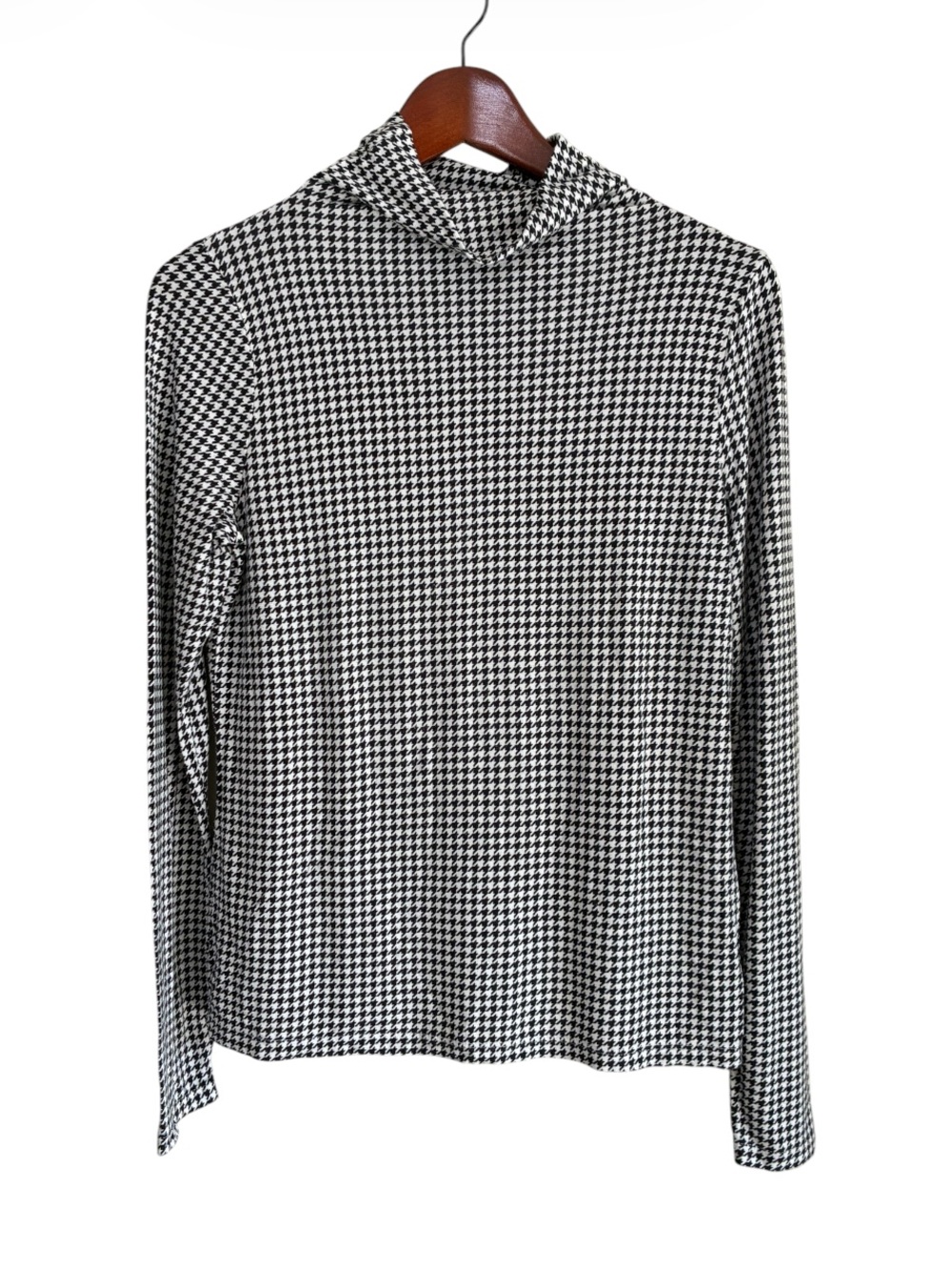 Ann Taylor Women's Black Houndstooth Turtleneck Top Size Small
